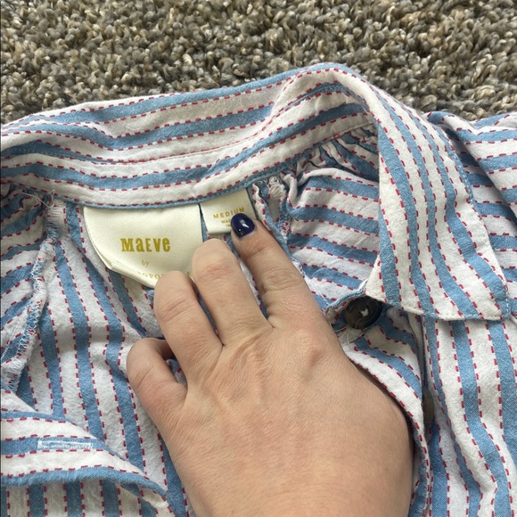 Striped Blue & White Womens Anthropologie Button-Up Shirt - Picture 2 of 2